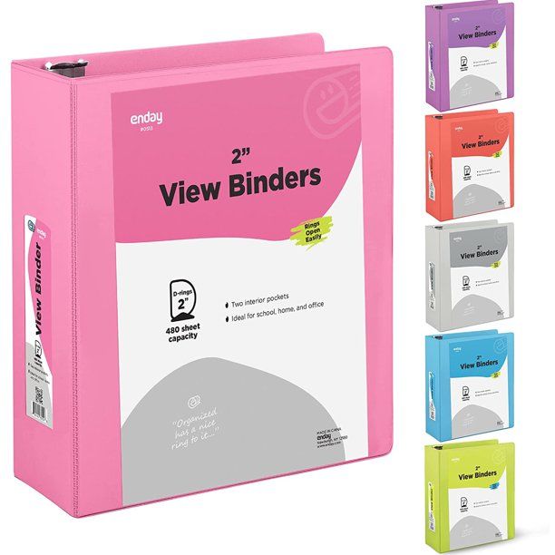 Photo 1 of 2 Inch 3 Ring Binder Pink, Slant D-Ring 2 in, Clear View Cover with 2 Inside Pockets