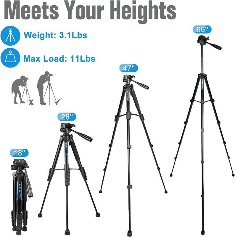 Photo 1 of Instafoto 66'' DSLR Camera Tripod for Canon, Nikon with Carry Bag (Max. Load 11 lbs)