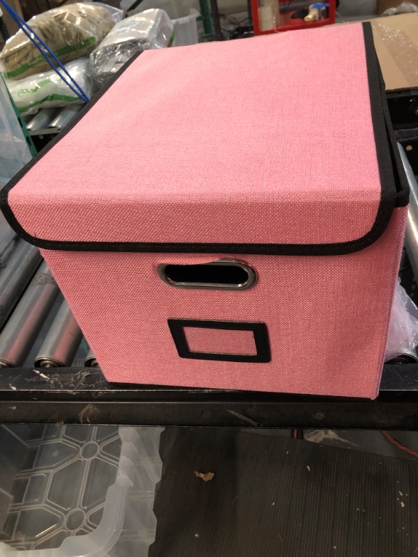 Photo 2 of Huolewa Collapsible File Storage Organizer Box with Lid, Linen Document Storage, only box, Pink, without folders