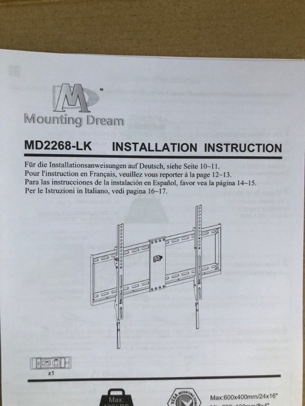 Photo 8 of Mounting Dream TV Mount for Most 37-70 Inch TV, Universal Tilt TV Wall Mount Fit 16", 18", 24" Stud with Loading Capacity 132lbs, Max Vesa 600 x 400mm, Low Profile Flat Wall Mount Bracket