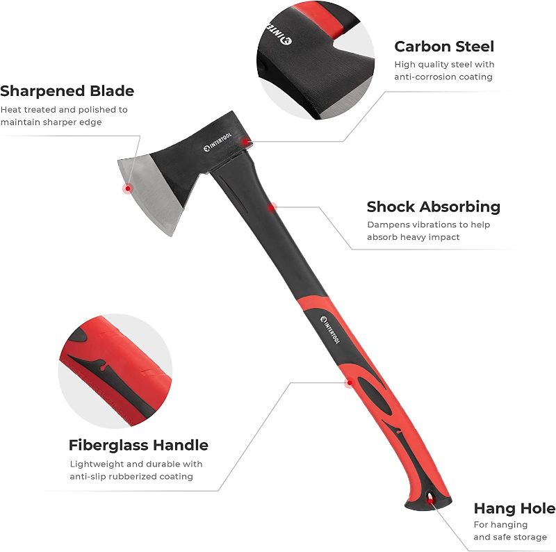 Photo 1 of *USED/SEE NOTES** INTERTOOL 24-inch Mid-Size Chopping Axe, Felling Ax, 2.2 lb / 1000 g, Shock Absorbing Fiberglass Handle Anti-Slip with Blade Cover HT-0263