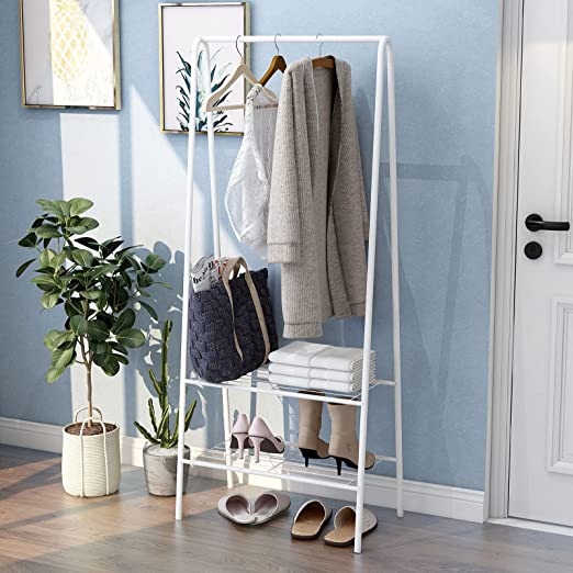 Photo 1 of Jecpuo White Garment Rack Clothes Rack with Shelves