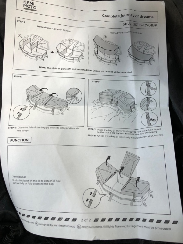 Photo 3 of *SEE NOTES*Kemimoto X3 Cargo Storage Bag Upgraded UTV ATV Bed Box Rear Rack Toolbox