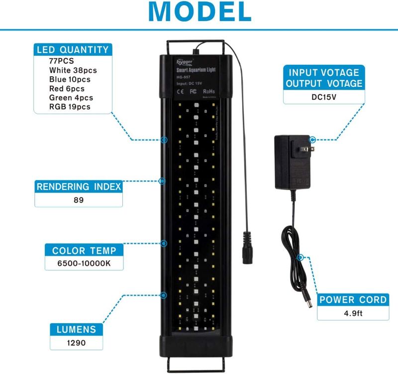 Photo 1 of **SEE NOTES** hygger Aquarium Programmable LED Light, Full Spectrum Plant Fish Tank Light Extendable Brackets with LCD Setting Display, IP68 Waterproof, 7 Colors, 4 Modes