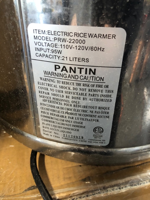 Photo 1 of Pantin Commercial Electric Rice Warmer (Warm Function only, not a Cooker) - (For Measurement Purpose: 50 Cup Raw/100 Cup Cooked) 120V, 95W, NSF, ETL Listed