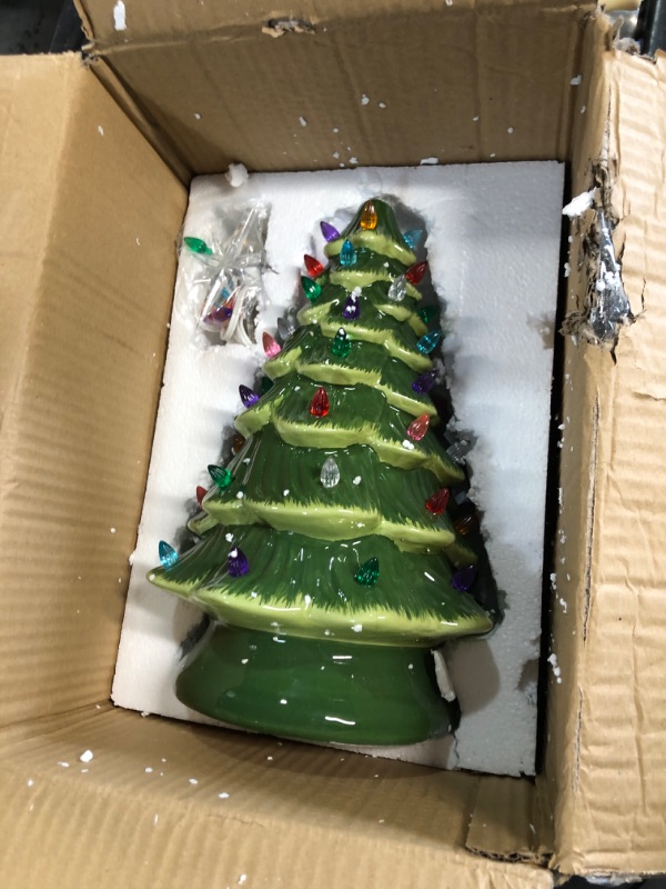 Photo 2 of 15 Inch Large Ceramic Christmas Tree Plug in Tabletop Artificial Green Christmas Decoration 