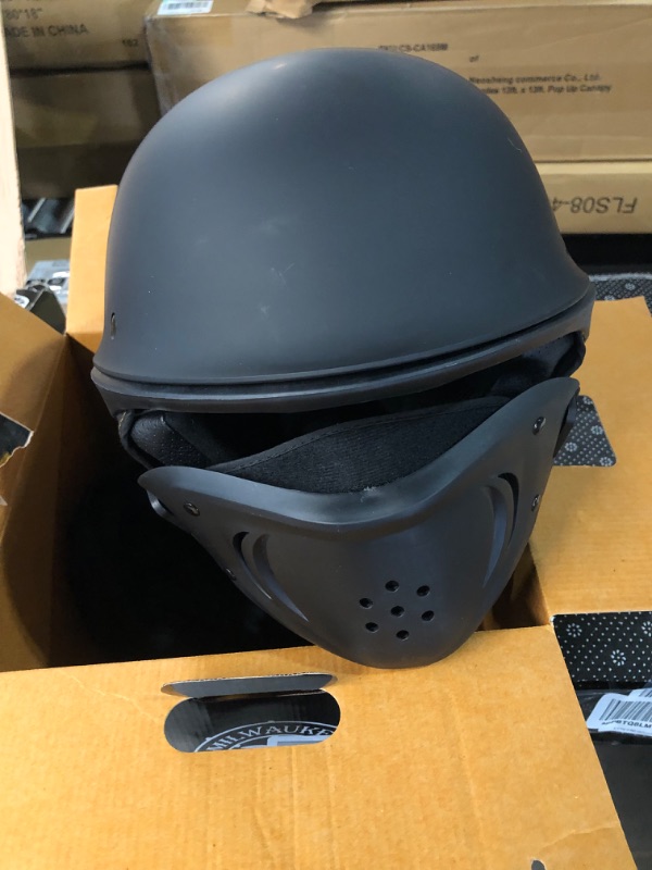 Photo 2 of Milwaukee Helmets  'Rascal' 3/4 Open Face Flat Black 2 in 1 Motorcycle Helmet Matte Black