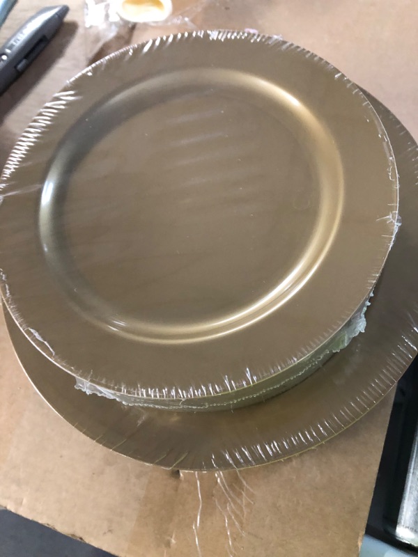 Photo 1 of  102 PCS Brown Gold Plastic Plates, Lace Design Disposable Plates **LOOKS NEW**