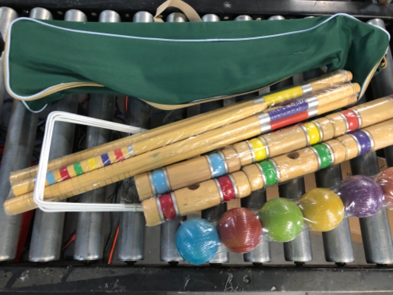 Photo 3 of ApudArmis Six Player Croquet Set with Premiun Rubber Wooden Mallets 28In,Colored Ball,Wickets,Stakes