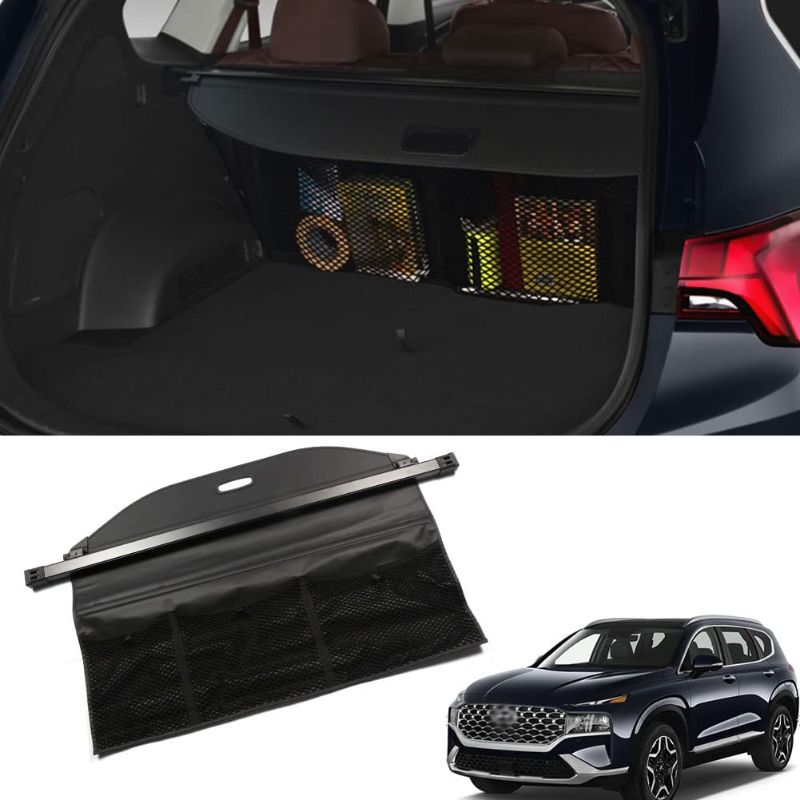 Photo 1 of Marretoo for Hyundai Santa Fe Cargo Cover 2019 2020 2021 2022 2023 for Hyundai Santa Fe Accessories Black Retractable Trunk Cover