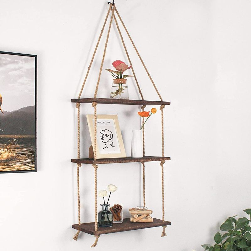 Photo 1 of *Reference photo*Outdoor Hanging Shelves for Wall, 3 Tier Antique Wood Floating Hanging Shelf