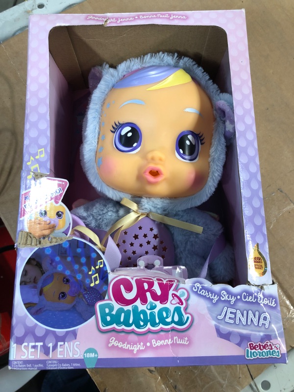 Photo 2 of Cry Babies Goodnight Starry Sky Jenna - 12" Sleepytime Baby Doll | Plays 5 Lullabies and Night Light Starry Sky Projection , Blue