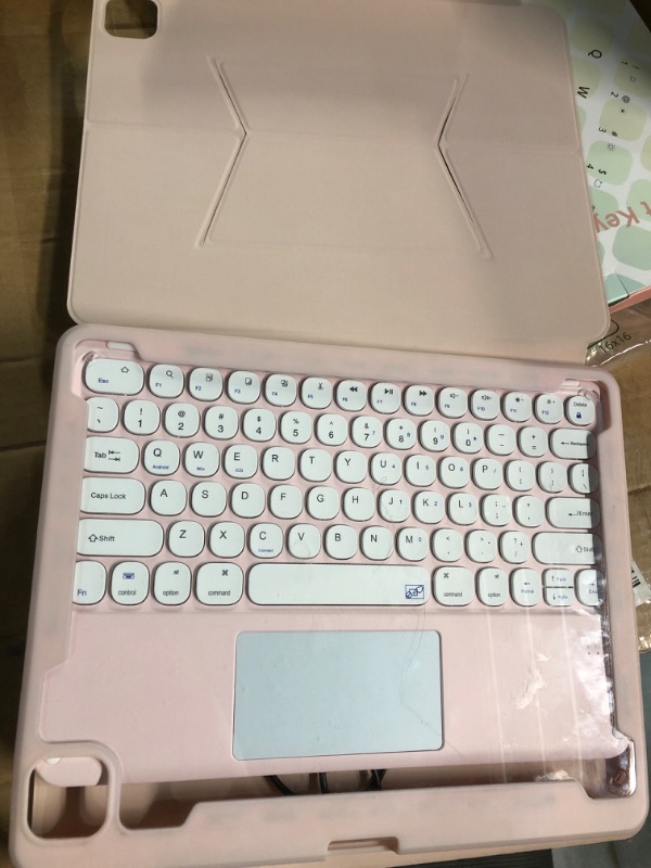 Photo 2 of Magnetic iPad Pro 12.9 inch 2022 6th 5th 4th 3rd Generation Keyboard Case with Touchpad Cute Color Keyboard Vertical Stand Movable Clear Case Detachable Keyboard (Pink-Round Key) iPadPro12.9" 6th/5th/4th/3rd Generation Pink(Round Key)