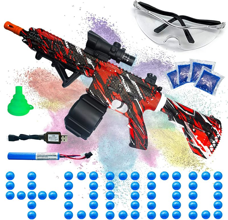 Photo 1 of Electric Gel Ball Blaster, High Speed Automatic Splatter Ball Blaster with 40000+ Water Beads and Goggles, JIFTOK Rechargeable Splatter Ball Toys for Outdoor Activities Shooting Game Party Favors—Red