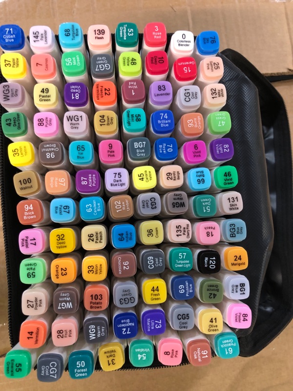 Photo 1 of 96 Color Alcohol Marker Pens, Bright Wide Chisel and Thin Head Double-Head Design, Black Suitcase