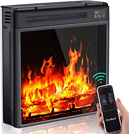 Photo 1 of 18-inch Electric Fireplace with LED Realistic Flame Effect, Small Fireplace Insert with Remote 1H to 9H Timer Safety Overheat Protection, Fireplace Heater for Living Room Home Office, 1400W, Black