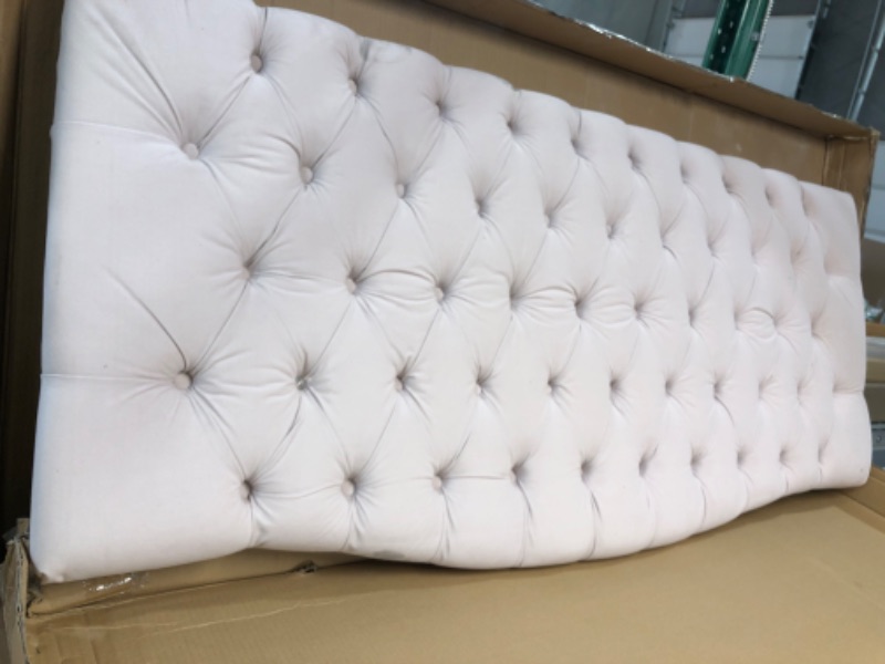 Photo 2 of **USED/ POSSIBLE MISSING ITEMS**  Elle Decor Upholstered Padded Headboard with Contemporary Button Tufting, Soft Velvet-Textured Fabric, Queen, Blush Pink Tufted 