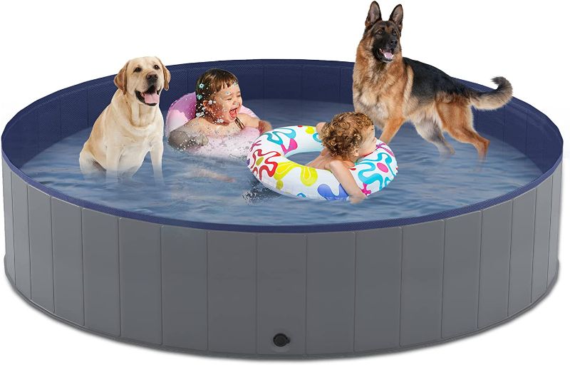 Photo 1 of  Foldable Dog Pool, Collapsible Hard Plastic Dog Swimming Pool, Portable Bath Tub for Pets Dogs and Cats, Pet Wading Pool for Indoor and Outdoor, 71 x 12 Inches