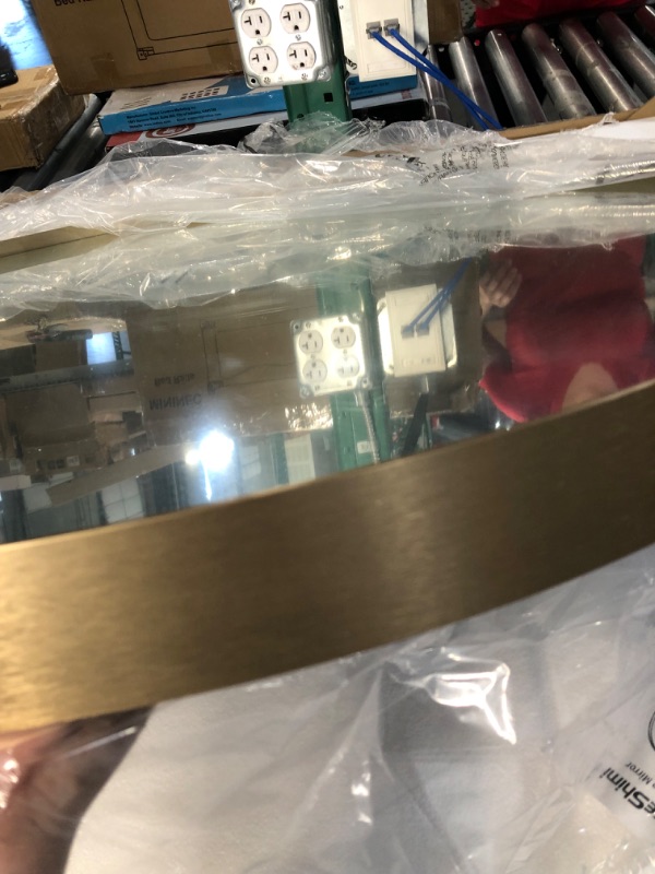 Photo 1 of TokeShimi Round Gold Mirror 36 Inch Round Bathroom Mirror for Wall with Non-Rusting Aluminum Alloy Brushed Gold Matte Metal Frame Modern Circle Mirror Fit in Minimalist Multi Style Home Decor Round 36 IN Gold