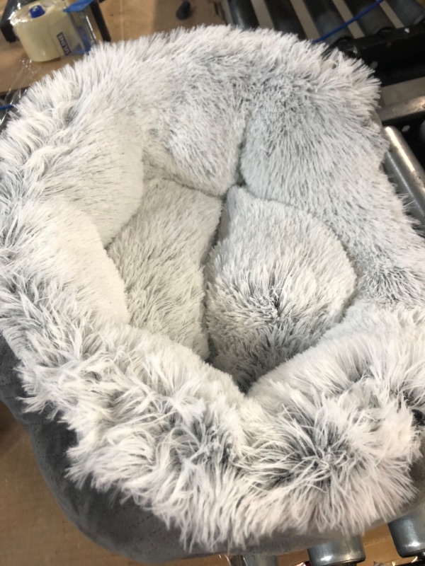 Photo 2 of  Extra Fluff Faux Fur Donut Pet Bed (Small, Gray)