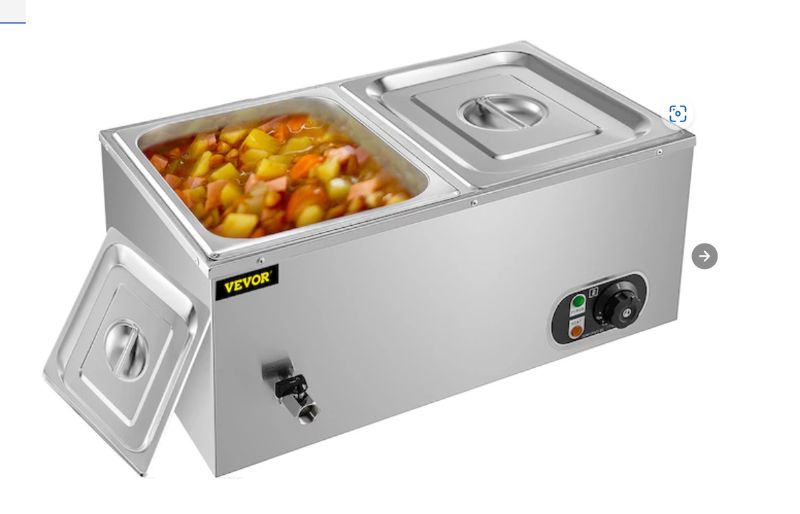 Photo 1 of (DOESNT TURN ON)VEVOR 110V 2-Pan Commercial Food Warmer 1200W Electric Steam Table 15cm/6inch Deep Stainless Steel Bain Marie 17 Quart