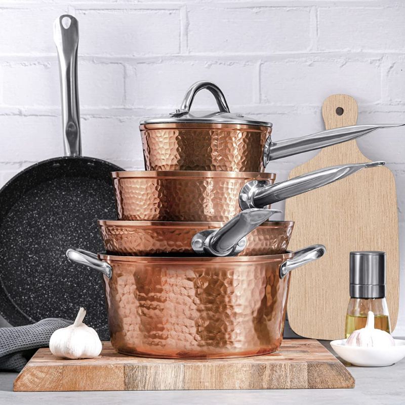 Photo 1 of *IN GOOD CONDITION* Fit Choice 8 Pieces Steel Hammered Copper Cookware Set