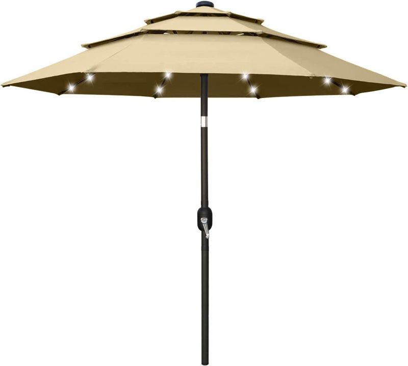 Photo 1 of 11ft LED 3 Tier Patio Umbrella, Beige