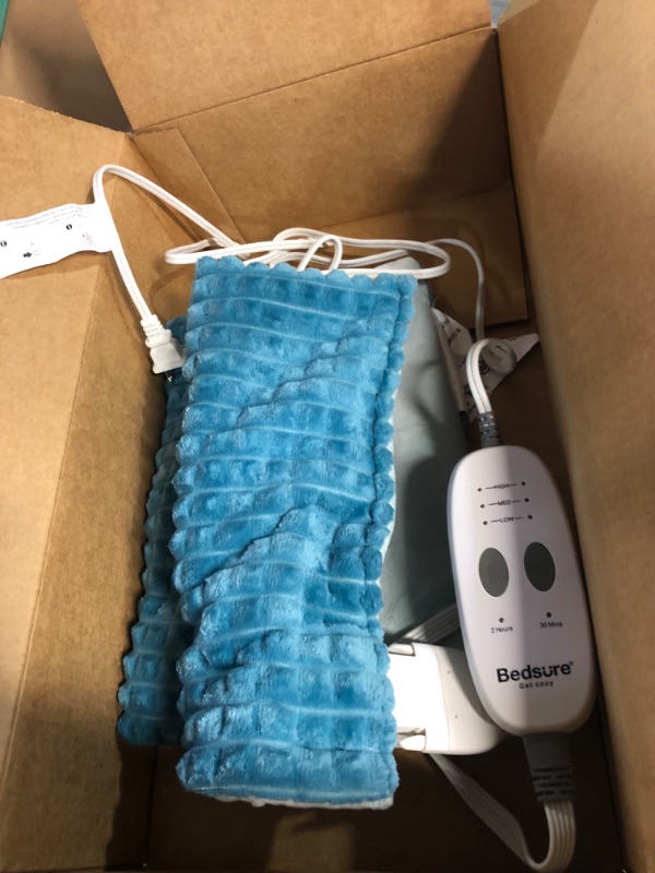 Photo 1 of Bedsure Weighted Heating Pad with Massager - Electric Heating Pad for Back with Massaging Vibration, 3 Heating Levels & 3 Massage Types, 9 Relaxing Combinations, 12” x 24”,Grey Large Grey