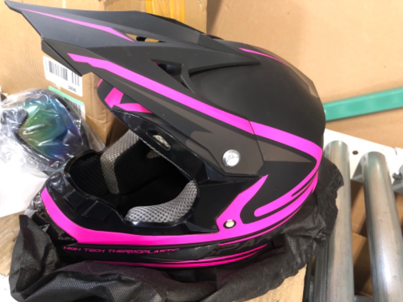 Photo 3 of *GENTLY USED* TTMiku Youth Kids Motocross Off Road Helmet, 4-Wheeler ATV Dirtbike BMX Off-Road Motorbike Street Bike Helmet W/Gloves Goggles Mask, DOT Approved Large Pink