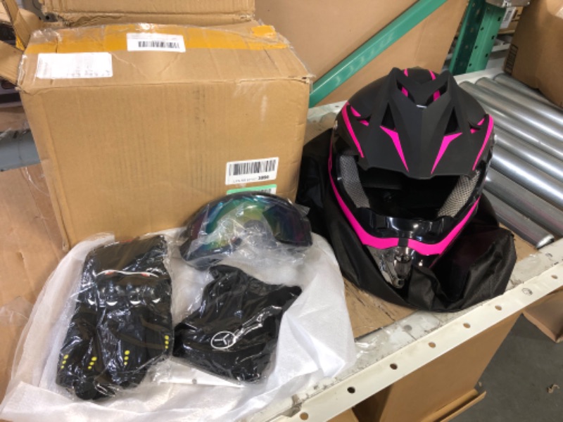 Photo 2 of *GENTLY USED* TTMiku Youth Kids Motocross Off Road Helmet, 4-Wheeler ATV Dirtbike BMX Off-Road Motorbike Street Bike Helmet W/Gloves Goggles Mask, DOT Approved Large Pink