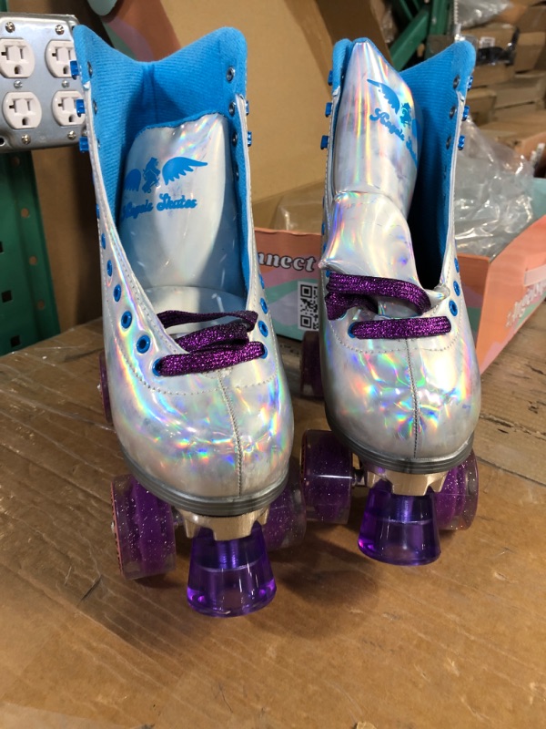 Photo 3 of *GENTLY USED* Angels Roller Skates - Premium Quality PU Leather Quad Roller Skates - Adjustable High- top Perfect Indoor Outdoor Girls Retro Roller Skates, Purple Rain 10