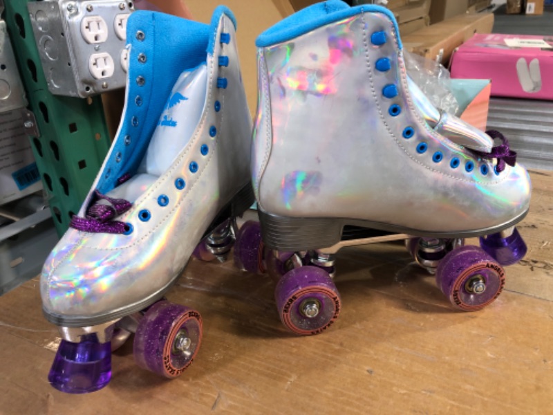 Photo 2 of *GENTLY USED* Angels Roller Skates - Premium Quality PU Leather Quad Roller Skates - Adjustable High- top Perfect Indoor Outdoor Girls Retro Roller Skates, Purple Rain 10