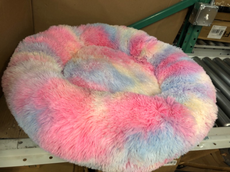 Photo 2 of *GENTLY USED* Calming Dog Bed & Cat Bed, Anti-Anxiety Donut Dog Cuddler Bed, Warming Cozy Soft Dog Round Bed, 27" Rainbow