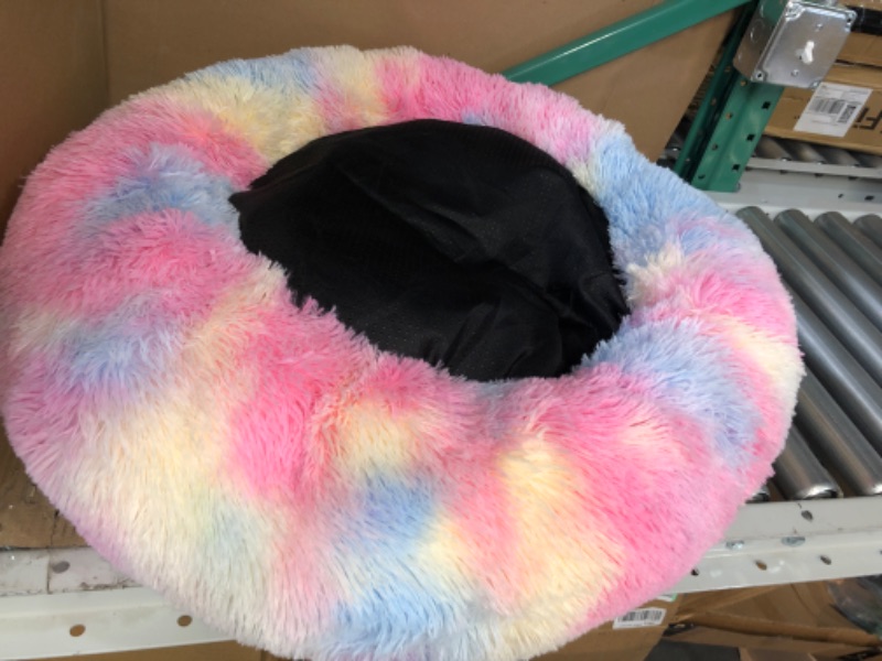 Photo 3 of *GENTLY USED* Calming Dog Bed & Cat Bed, Anti-Anxiety Donut Dog Cuddler Bed, Warming Cozy Soft Dog Round Bed, 27" Rainbow