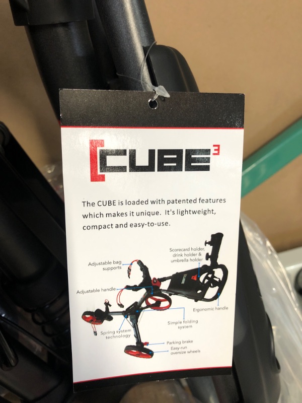 Photo 5 of *SEEMS NEW* Cube CART 3 Wheel Push Pull Golf CART - Two Step Open/Close - Smallest Folding Lightweight Golf CART in The World, Charcoal/Red