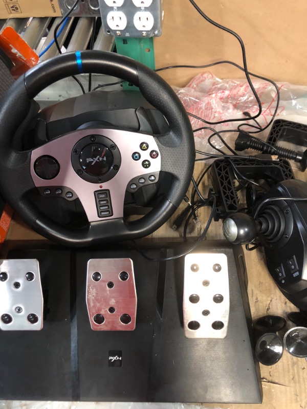 Photo 2 of Game Racing Wheel, PXN V9 270°/900° Adjustable Racing Steering Wheel, with Clutch and Shifter, Support Vibration and Headset Function, Suitable for PC, PS3, PS4, Xbox One, Nintendo Switch.