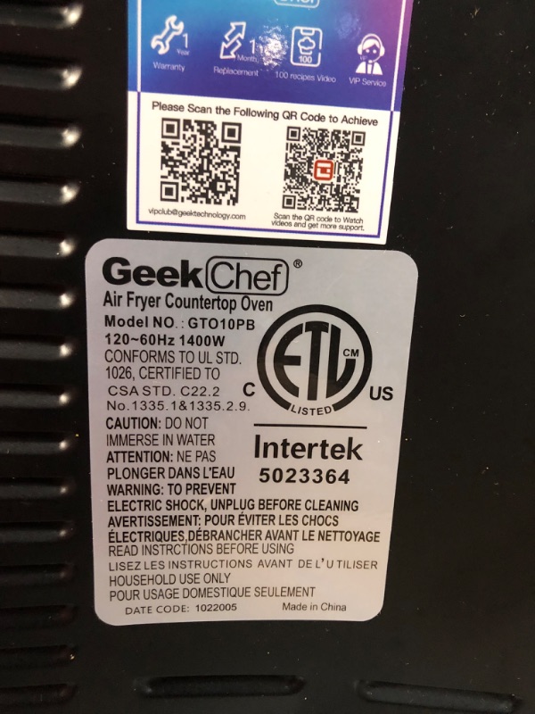 Photo 6 of *PARTS ONLY!** Geek Chef Air Fryer Countertop Convection Oven, Oil-Free, Perfect for Countertop (10QT Air Fryer Oven) BLACK