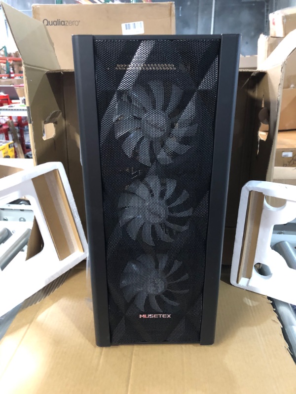 Photo 2 of MUSETEX ATX PC Case Mid-Tower with 6pcs 120mm ARGB Fans, Polygonal Mesh Computer Gaming Case with Type C, Opening Tempered Glass Side Panel, USB 3.0 x 2, Black, NN8.