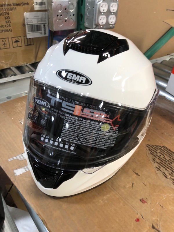 Photo 2 of Motorcycle Modular Full Face Helmet YEMA YM-926 Moped DOT Street Racing Crash Helmet White X-Large