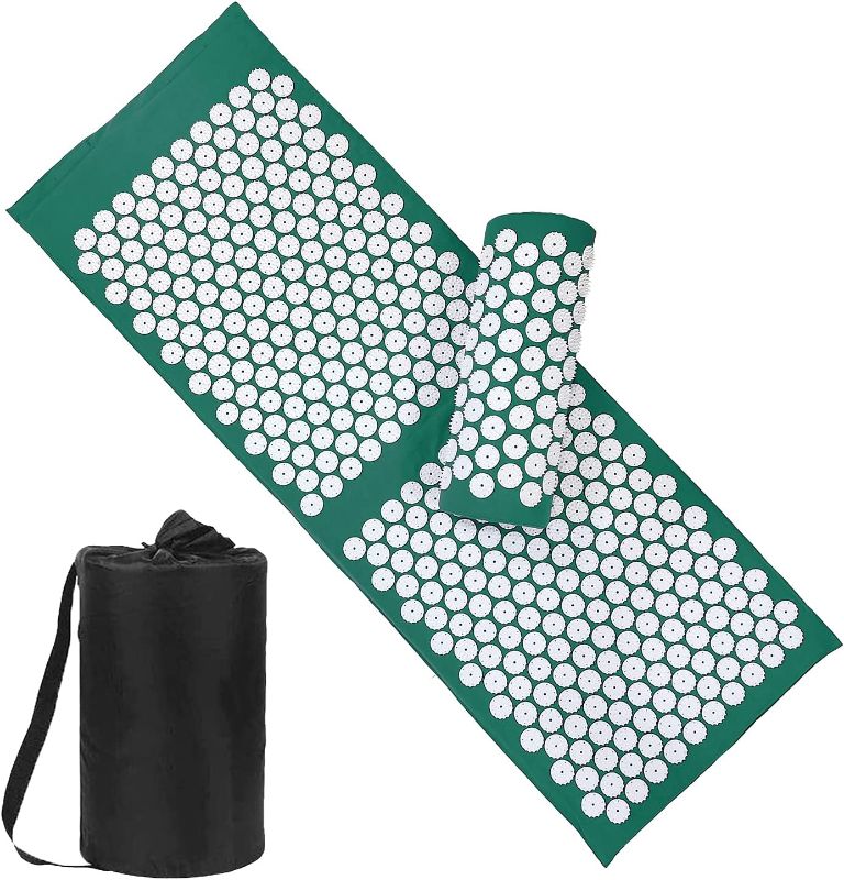 Photo 1 of ***USED*** Acupressure Mat and Pillow Set with Bag - Extra Long Acupuncture Mat for Neck & Back Pain Relief (Green)