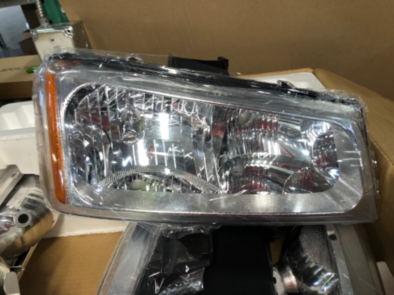 Photo 4 of AS Headlight Assembly for 2003-2006 Chevy Silverado Headlights 1500 2500 3500 Driver and Passenger Side Chrome-1