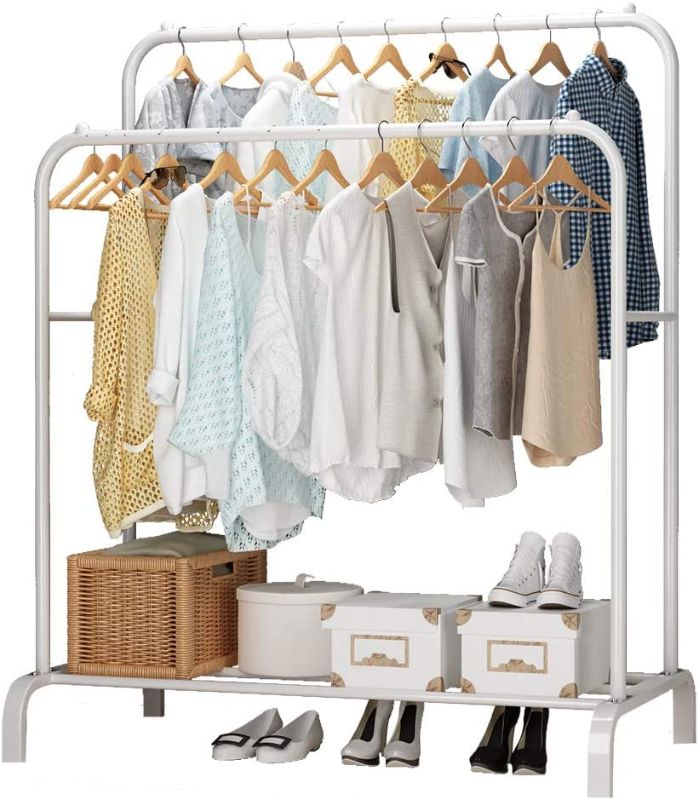 Photo 1 of ***USED*** UDEAR Garment Rack?43.3 Inches Freestanding Hanger Double Pole Multi-functional Bedroom Clothing Rack, White
