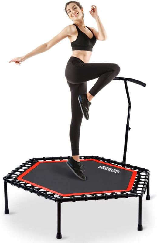 Photo 1 of ***USED/DDAMAGED*** ONETWOFIT 48" Silent Mini Trampoline with Adjustable Handle Bar Fitness Trampoline Bungee Rebounder Jumping Cardio Trainer Workout for Adults or Kids
