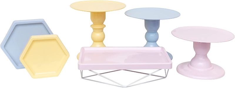 Photo 1 of [See Notes] SÓ BOLEIRAS ABS Plastic Colorful Cake Display Set of 3 in Pink and Blue