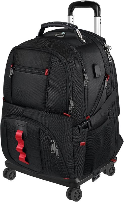 Photo 1 of [Brand New] YOREPEK Rolling Backpack with Wheels and USB Cable - 17" - Black and Red