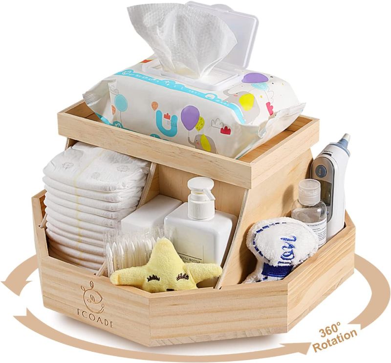 Photo 1 of ECOADE Wooden Diaper Caddy Organizer - 360 Degrees Rotating Caddy