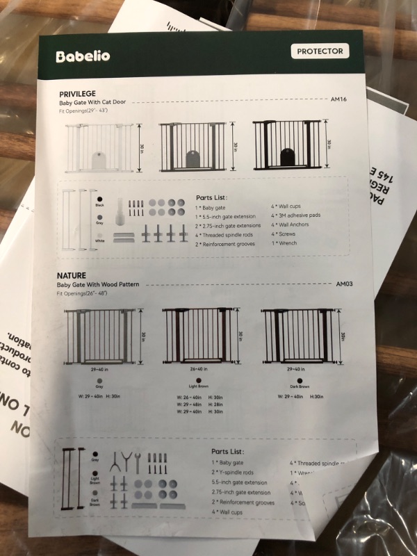 Photo 2 of Babelio Metal Baby Gate with Grey Wood Pattern, 29-40" Easy Install Pressure Mounted Dog Gate, No Drilling, No Tools Required, Ideal for Stairs and Doorways, with Wall Protectors and Extenders Grey Wood Pattern 29-40 Inch (Pack of 1)