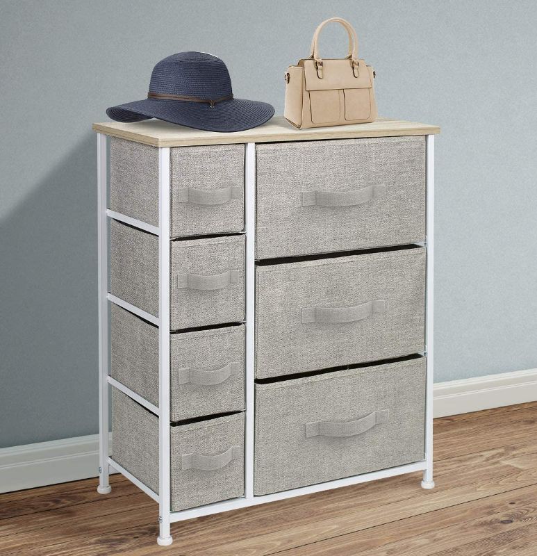 Photo 4 of  Dresser with Drawers - Steel Frame, Wood Top, Easy Pull Fabric Bins (Beige) 11.87"D x 25"W x 28.75"H