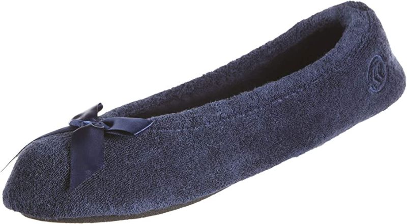 Photo 1 of isotoner Women's Terry Ballerina Slipper with Bow for Indoor/Outdoor Comfort, Navy, Large / 8-9 Regular