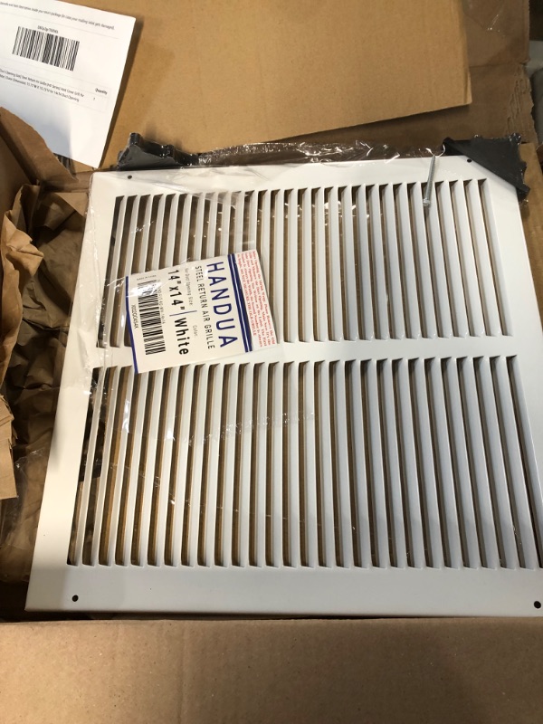 Photo 2 of 14"W x 14"H [Duct Opening Measurements] Steel Return Air Grille (HD Series) Vent Cover Grill for Sidewall and Ceiling, White | Outer Dimensions: 15.75"W X 15.75"H for 14x14 Duct Opening Duct Opening Size: 14"x14"